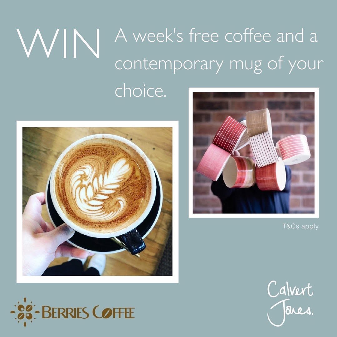 Berries Coffee Instagram post showing latte art and mugs